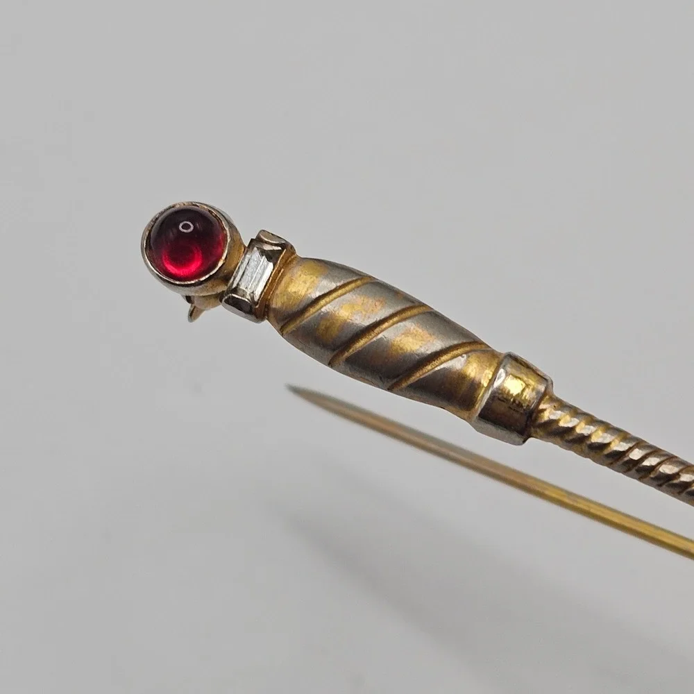Vtg Scepter Bar Brooch Gold Tone Multi-Color Rhinestone Costume Royal 3